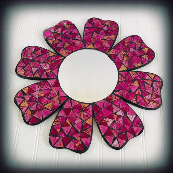 Hobby Lobby Other - Pink Mosaic Flower Decorative Mirror 16” EUC